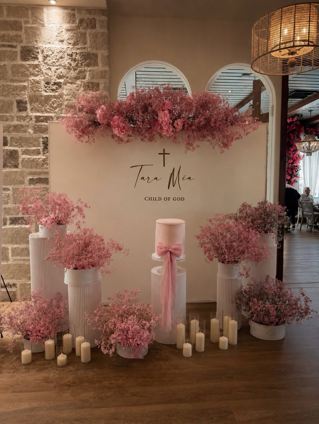Soft pink floral columns by Party Land