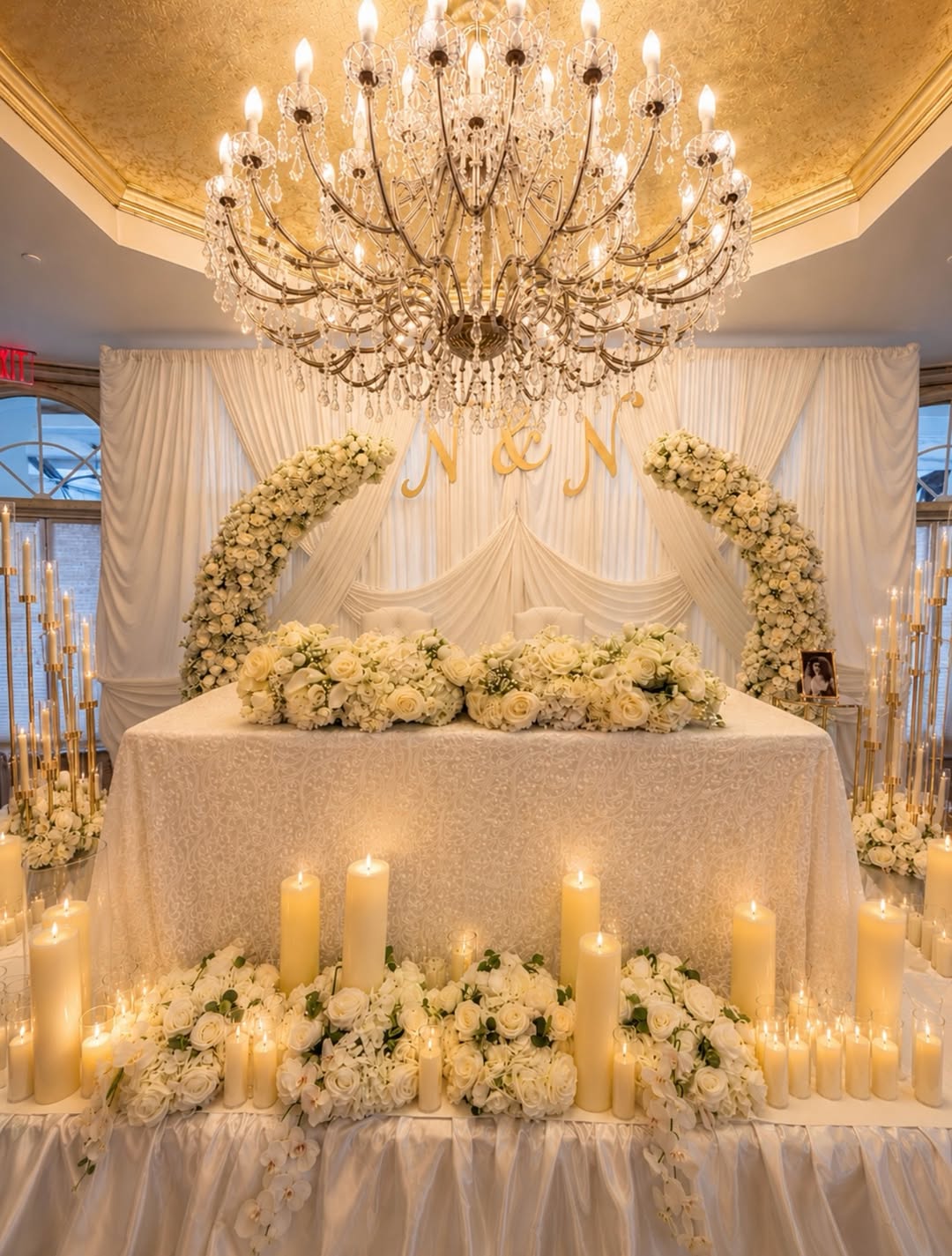 Romantic white floral arches by Party Land