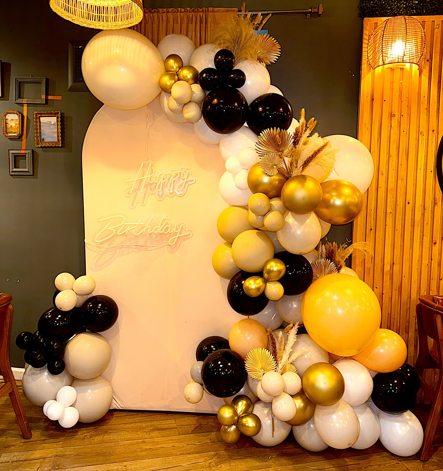 Birthday in black, ivory & gold · boho details